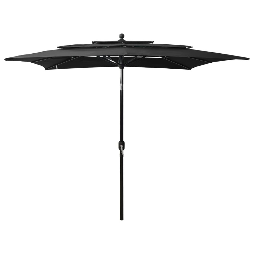 vidaXL 3-Tier Parasol with Aluminium Pole Black Outdoor Patio Sunshade Cover