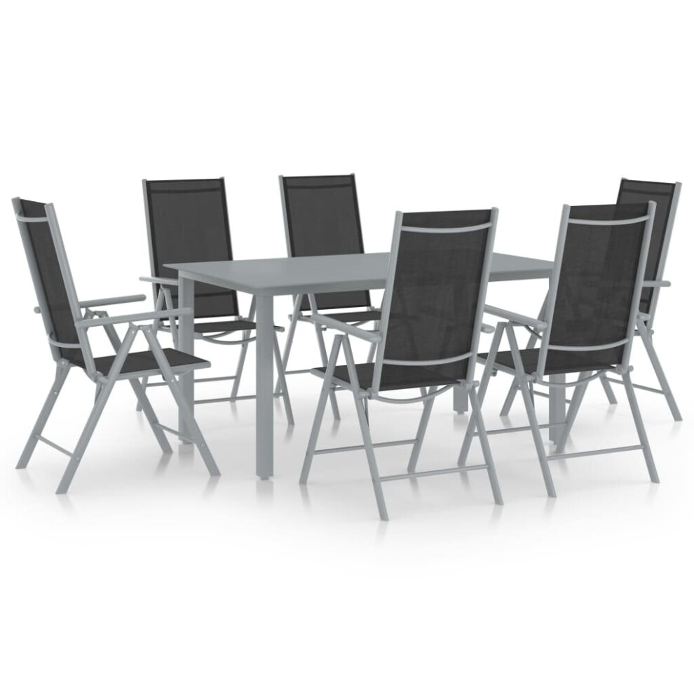 Vidaxl Garden Dining Set 7 Piece Aluminium Silver And Black Outdoor Furniture