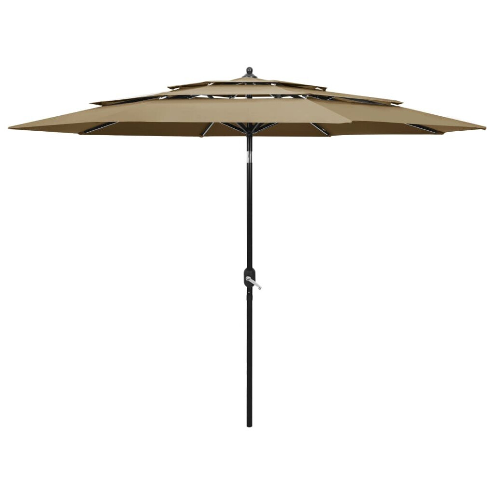 vidaXL 3-Tier Parasol with Aluminium Pole Taupe Outdoor Patio Sunshade Cover