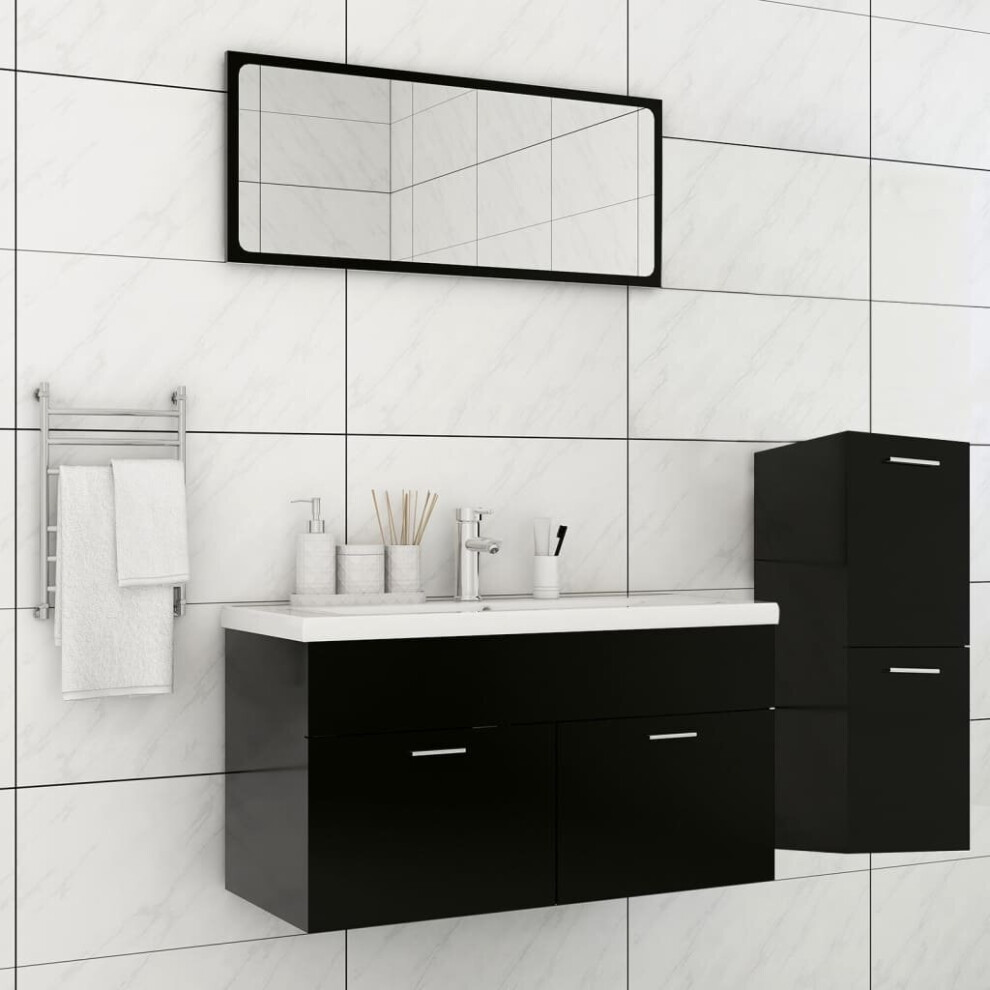 vidaXL Bathroom Furniture Set Black Chipboard Wall Mirror Storage Cabinet