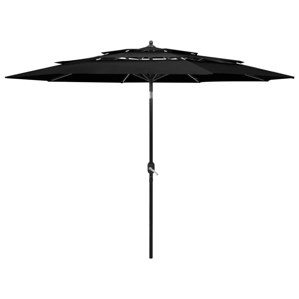 vidaXL 3-Tier Parasol with Aluminium Pole Black Outdoor Patio Sunshade Cover