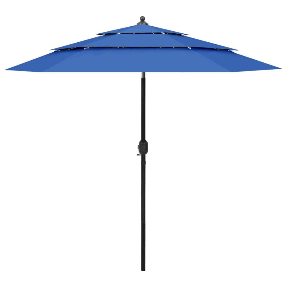 vidaXL 3-Tier Parasol With Aluminium Pole Azure Blue Patio Sunshade Cover