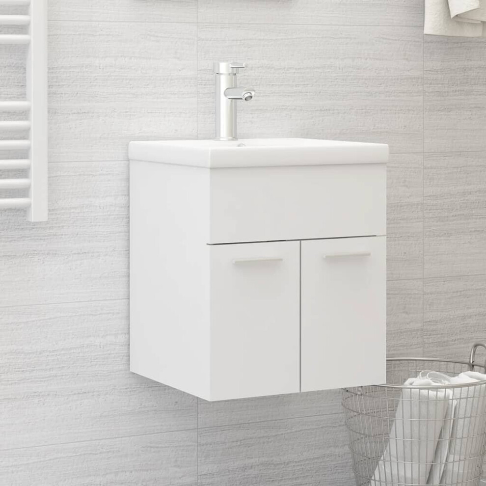 vidaXL Sink Cabinet with Built-in Basin White Chipboard Bathroom Vanity Unit