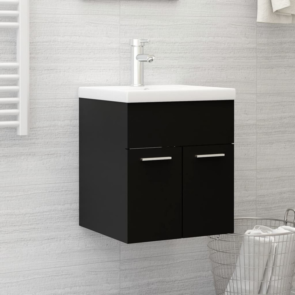 vidaXL Sink Cabinet with Built-in Basin Black Chipboard Bathroom Vanity Unit