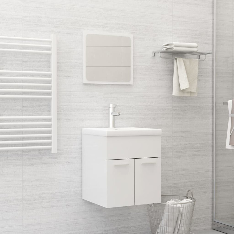 vidaXL Bathroom Furniture Set High Gloss White Engineered Wood Cabinet Mirror