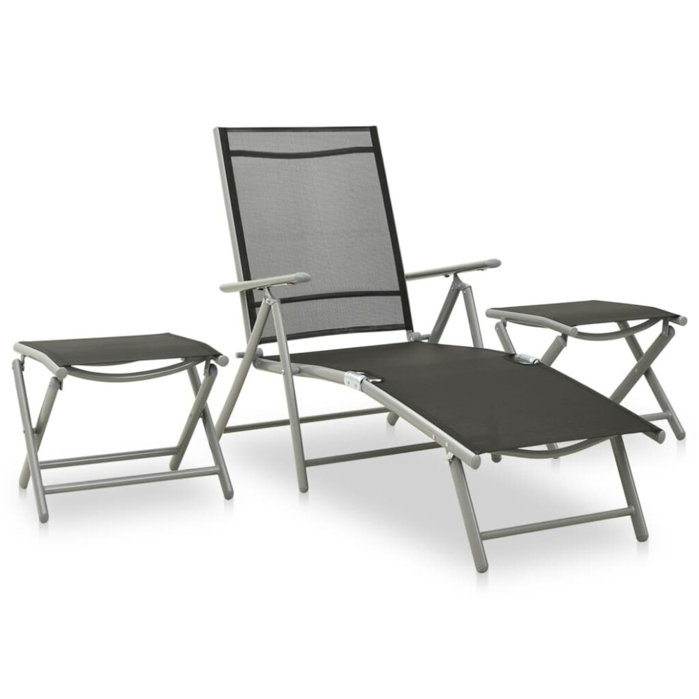 vidaXL 3 Piece Garden Lounge Set Textilene and Aluminium Silver Outdoor Seats