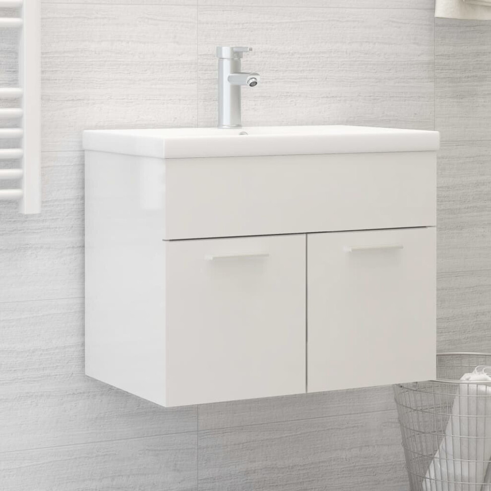 vidaXL Sink Cabinet with Built-in Basin High Gloss White Chipboard Vanity Unit