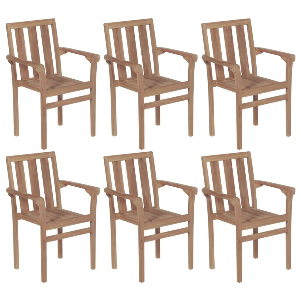 vidaXL 6x Solid Teak Wood Stackable Garden Chairs Outdoor Seating Garden Patio