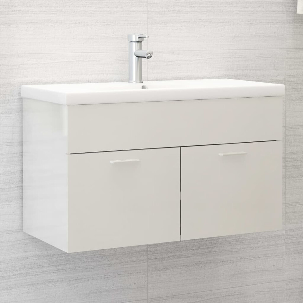 vidaXL Sink Cabinet with Built-in Basin High Gloss White Chipboard Vanity Unit