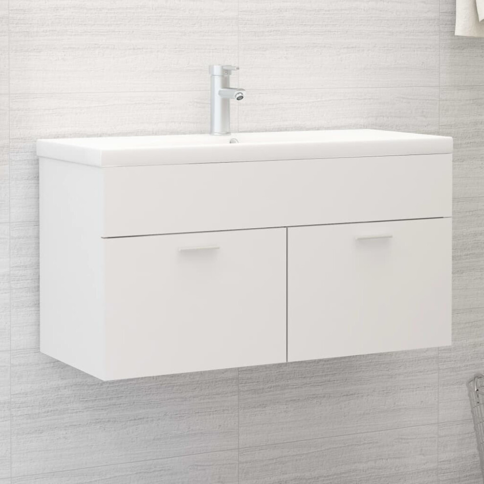 vidaXL Sink Cabinet with Built-in Basin White Chipboard Bathroom Vanity Unit