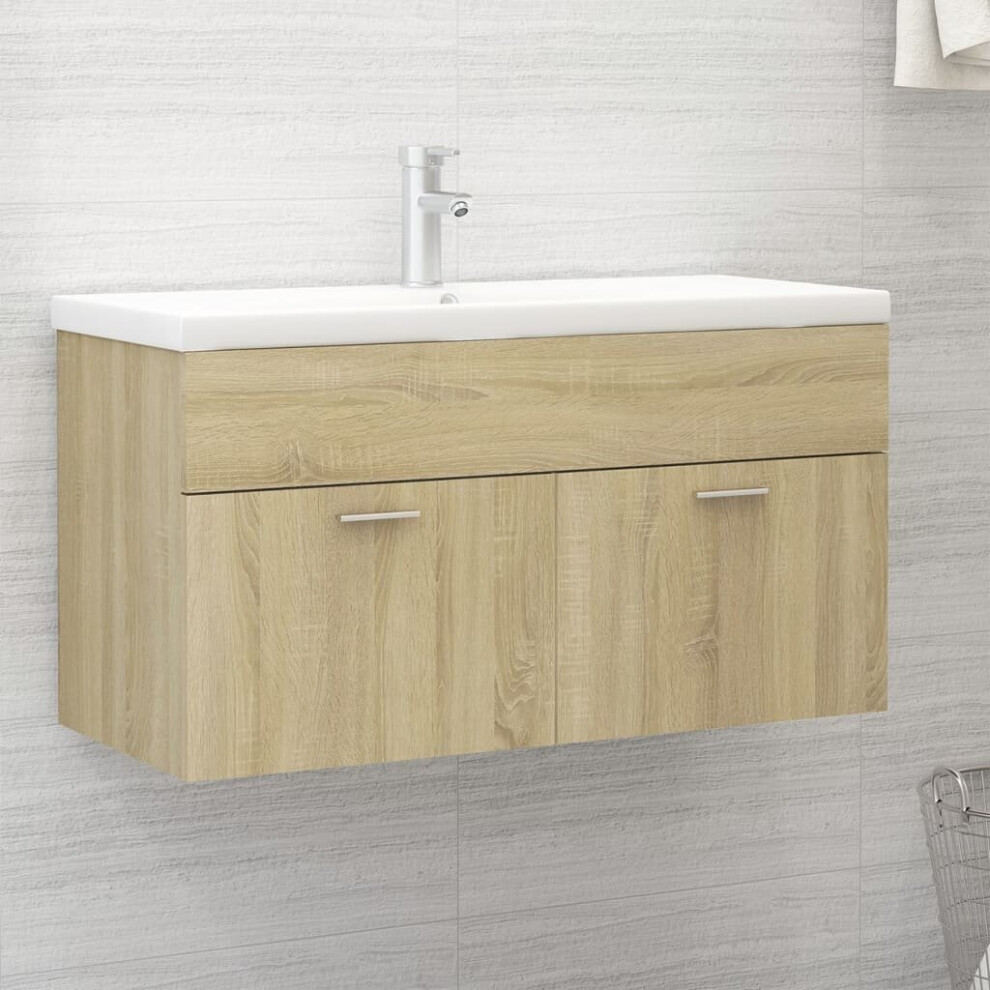 vidaXL Sink Cabinet with Built-in Basin Sonoma Oak Chipboard Rack Vanity Unit