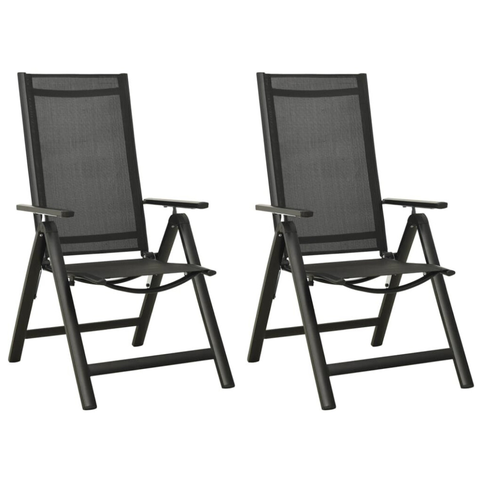 vidaXL 2x Folding Garden Chairs Textilene and Aluminium Black Outdoor