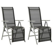 vidaXL 2x Reclining Garden Chairs Textilene and Aluminium Silver Furniture