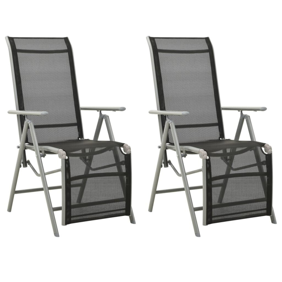 vidaXL 2x Reclining Garden Chairs Textilene And Aluminium Silver Furniture