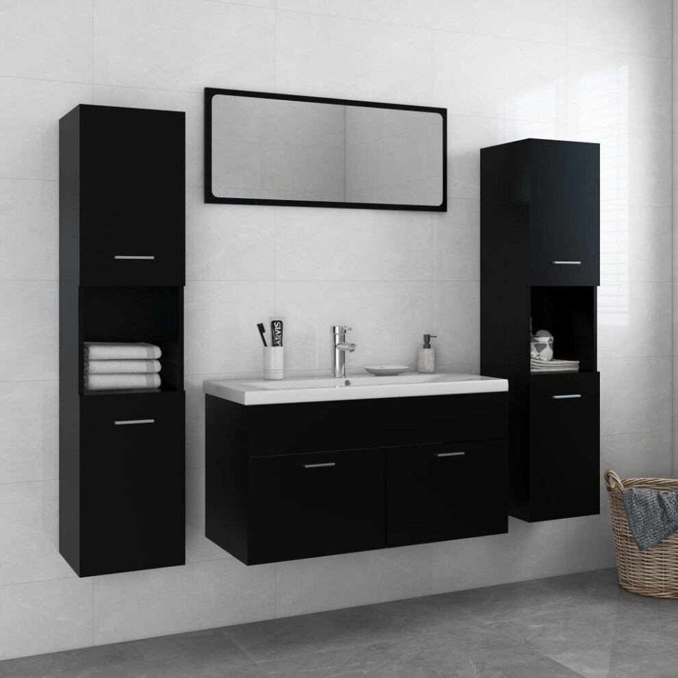 vidaXL Bathroom Furniture Set Black Chipboard Wall Cabinet Bathroom Cupboard