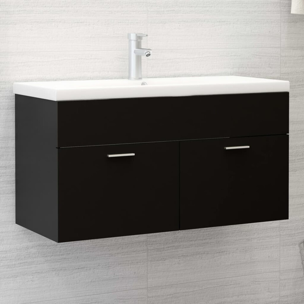 vidaXL Sink Cabinet with Built-in Basin Black Engineered Wood Bathroom Cabinet-image-OPC-P7X999S-NEW