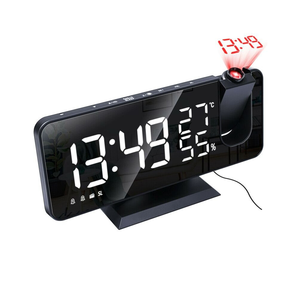(Black) 7.3"Digital Snooze Dual Alarm Clock With Projection White,Black