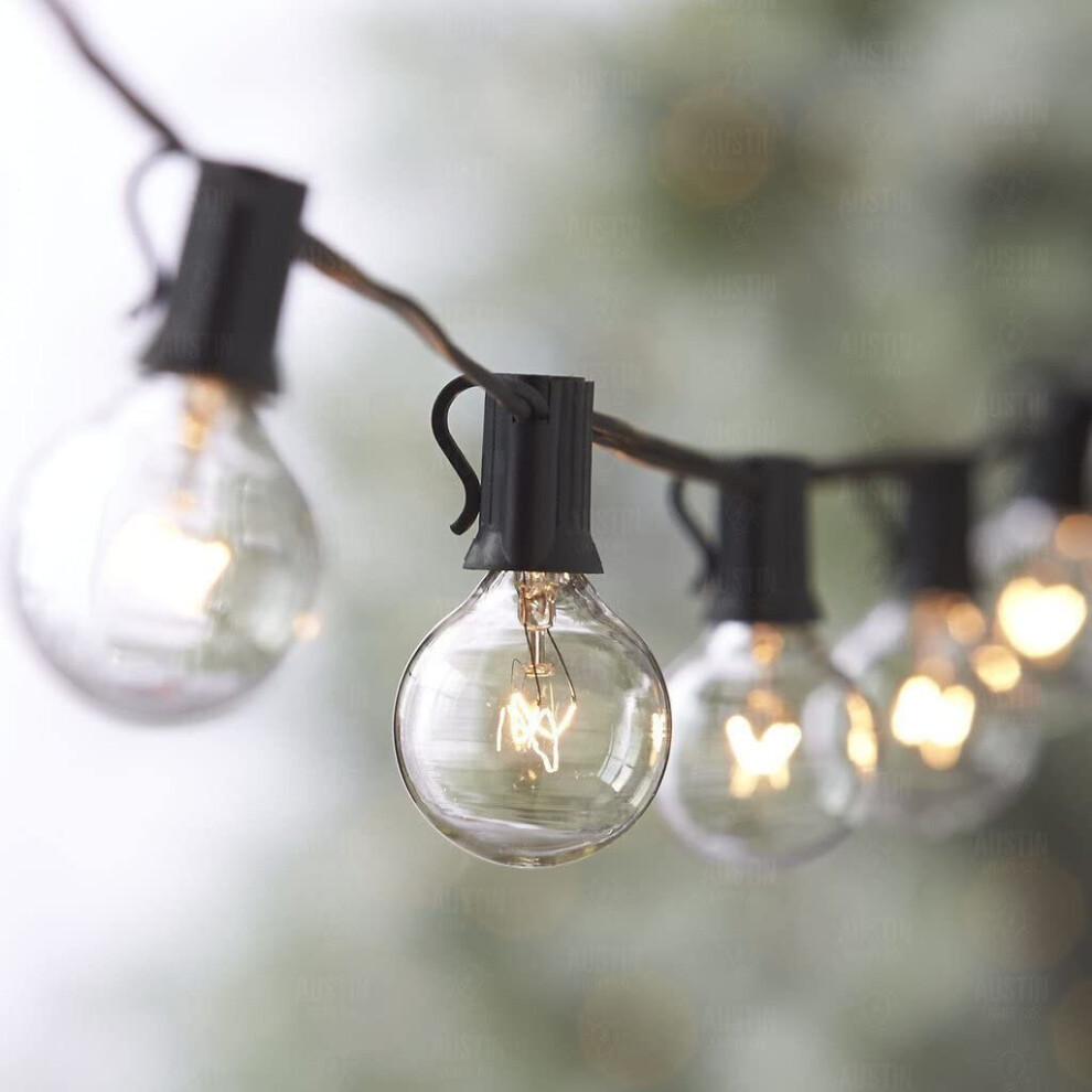 Bysion 25Ft G40 Warm Globe Festoon String Lights - 25 Bulbs, Mains Powered, Ip44 Outdoor, End-To-End White