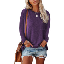 (2XL) Women Pocket Shirts Casual Loose Fit Tunic Top
