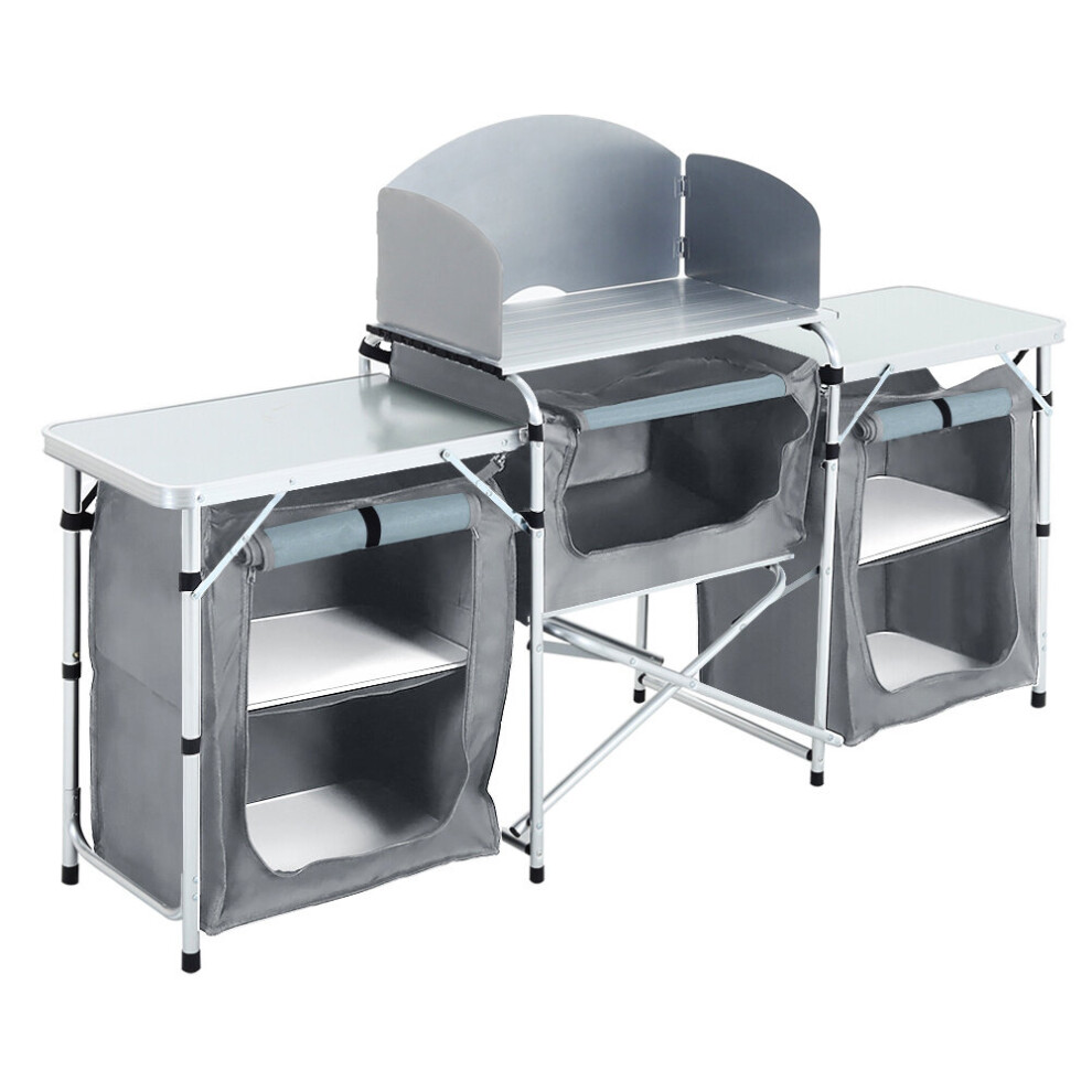 (Grey - 175x40x110cm) Travel Camping Kitchen Stand Unit Folding Storage Table Portable Outdoor Cooking