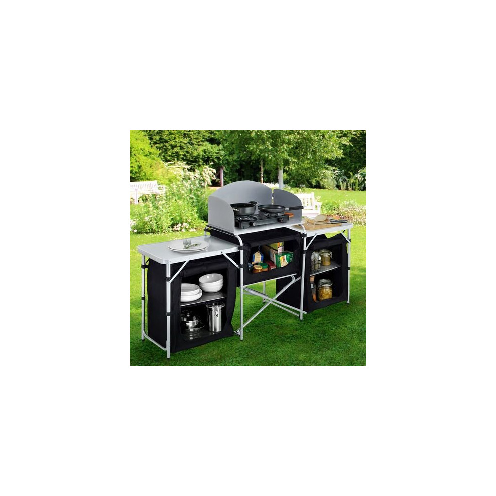 Living And Home ( - 175X40x110cm) Travel Camping Kitchen Stand Unit Folding Storage Table Portable Outdoor Cooking Black