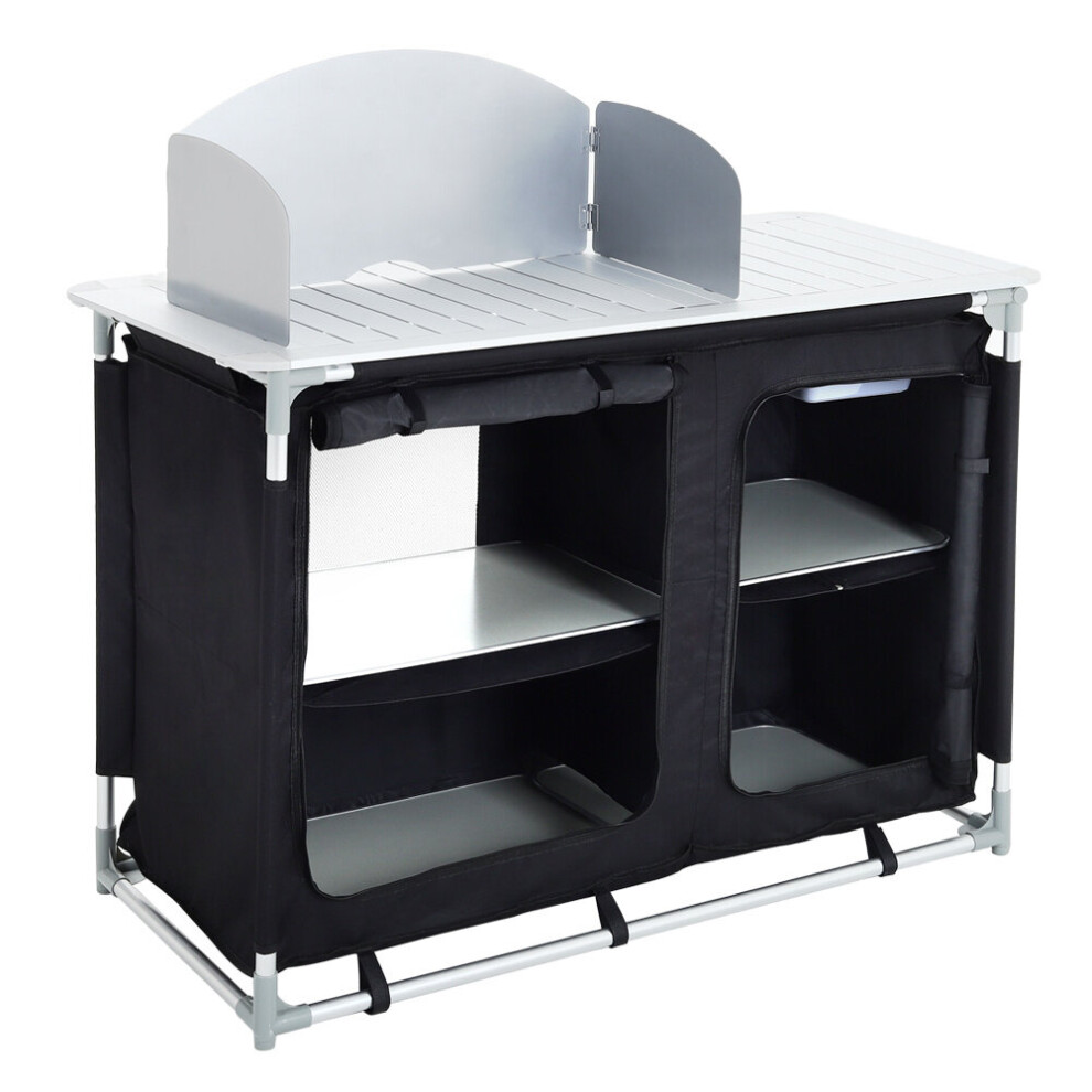 Living And Home ( - 117.5X54x114cm) Travel Camping Kitchen Stand Unit Folding Storage Table Portable Outdoor Cooking Black