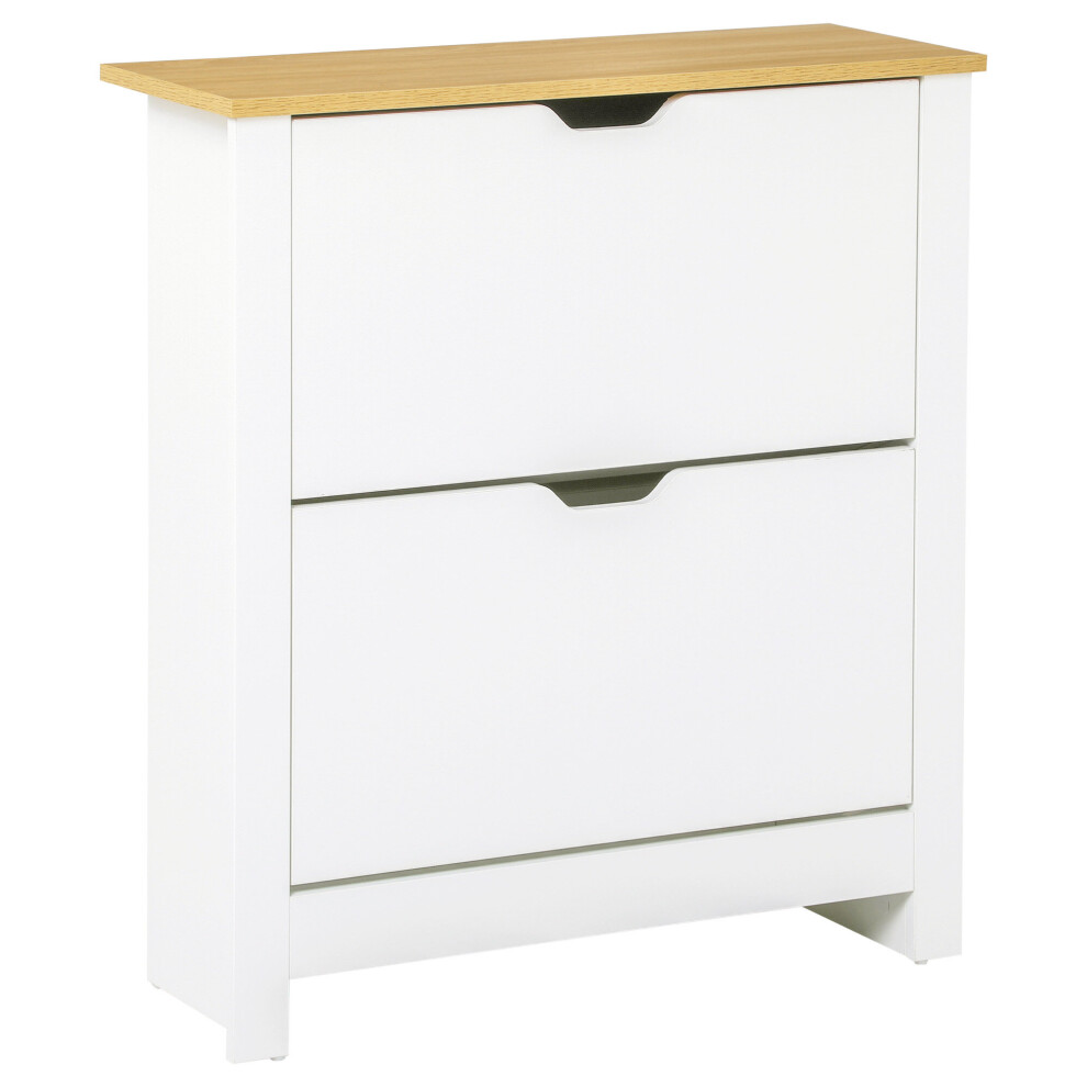 HOMCOM 12-Shoe Storage Cabinet 4 Shelves 2 Drawers Tabletop White