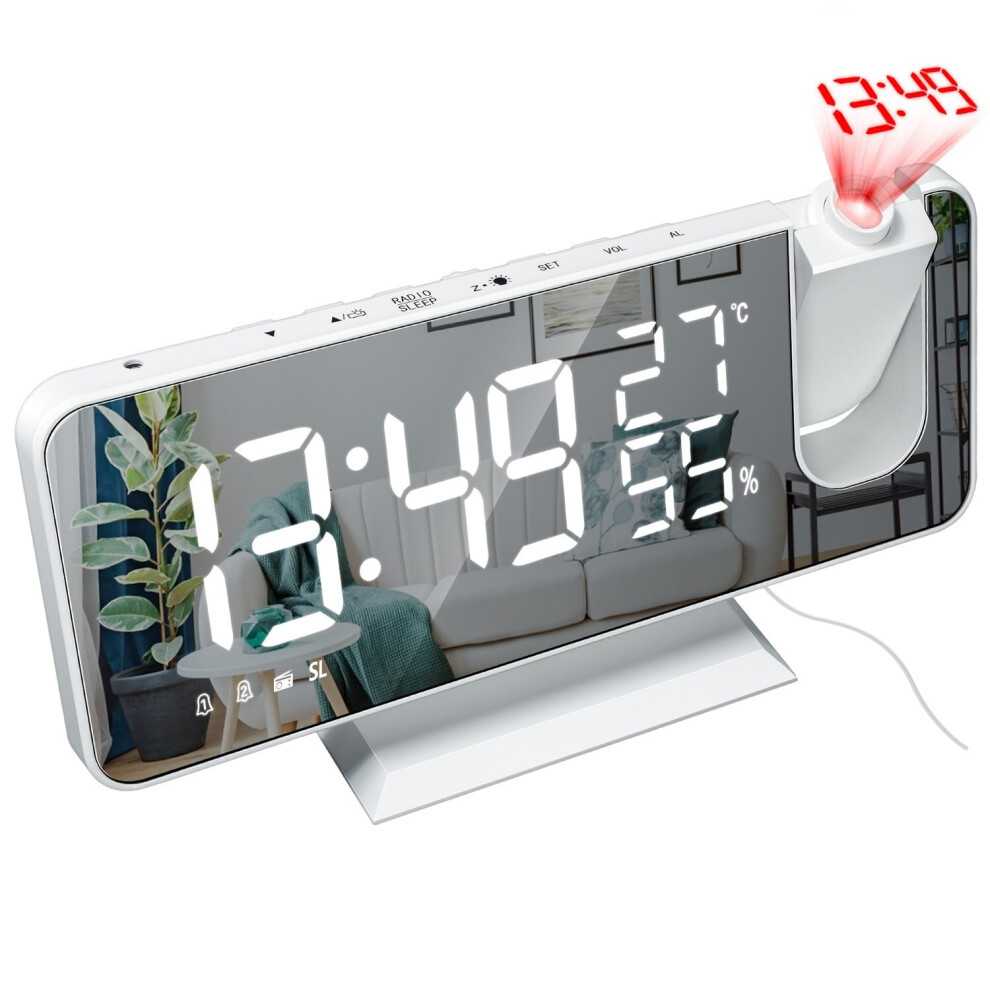 (White) 3D Projection Alarm Clock White