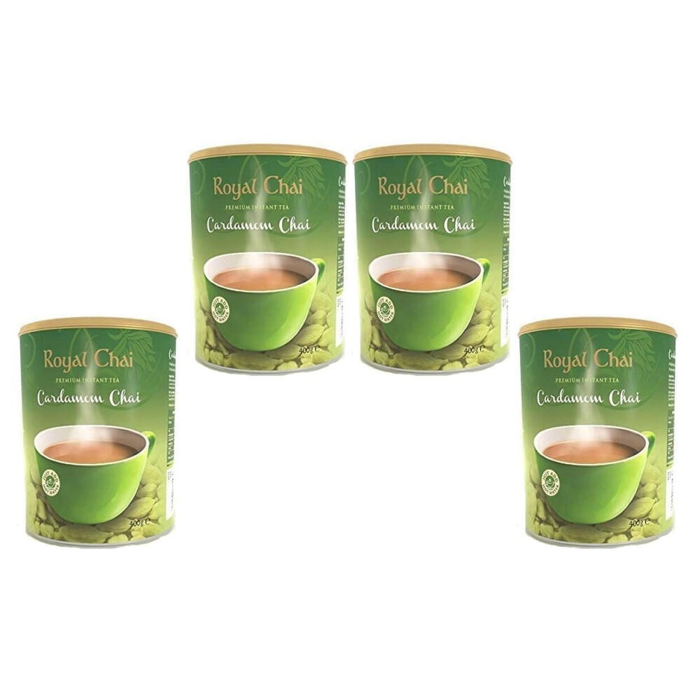 Royal Chai Elaichi Sweetened 400g (Pack of 4), Premium Instant Tea, Cardamom Tea Natural Instant Cardamom Indian Tea Sweetened Tub