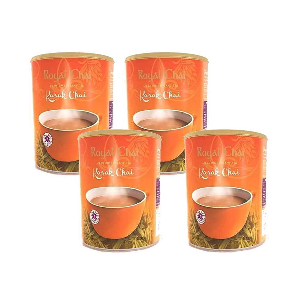 Royal Chai Karak Chai Unsweetened Tub 400g (Pack of 4), Premium Instant Tea, Natural Instant Karak Indian Tea