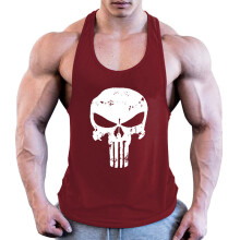 (Claret, M) Men's Skull Printed Fitness Bodybuilding Tank Top Vest Sleeveless Shirt T-Shirt