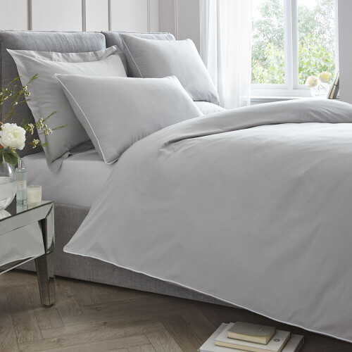 (Silver, King) Appletree 100% Cotton Percale 200 Thread Count Duvet Cover Set