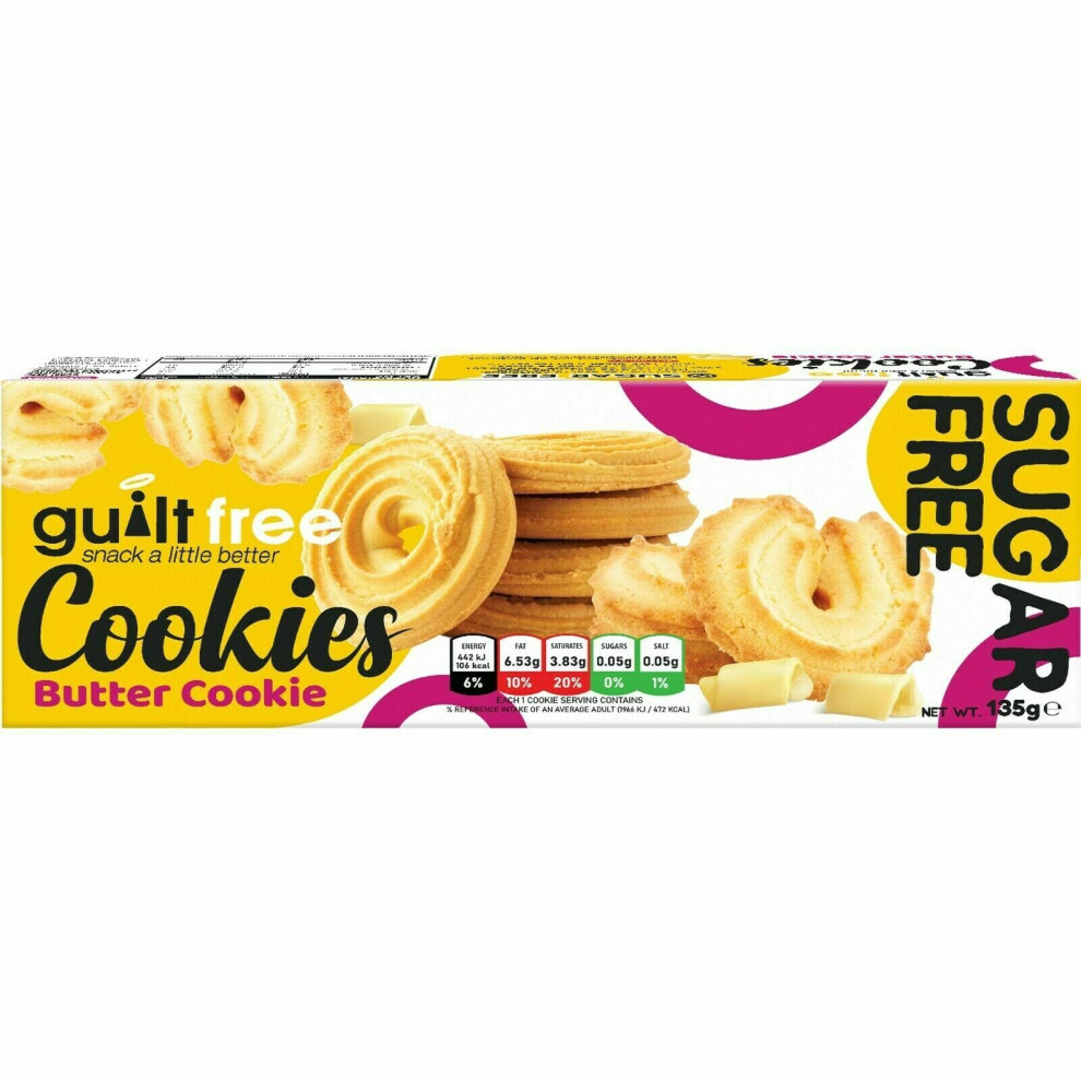 (Butter Cookie, 12 x 135g) Sugar Free Cookies Biscuits 135g Cookie Guilt Free