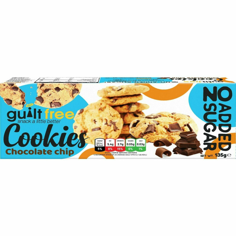 (Chocolate Chip, 12 x 135g) Sugar Free Cookies Biscuits 135g Cookie Guilt Free