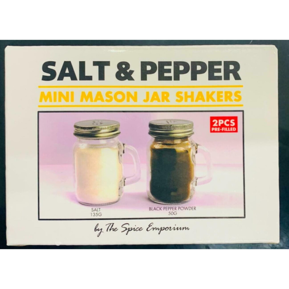 2 Pcs Pre- Filled Salt and Pepper Mini Mason Jar Shakers 8.5 Cm