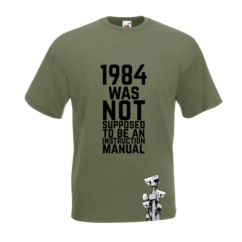 (Olive, 2XL) George Orwell's 1984 Inspired Graphic High Quality  T-Shirt, Tee, Men's, Unisex