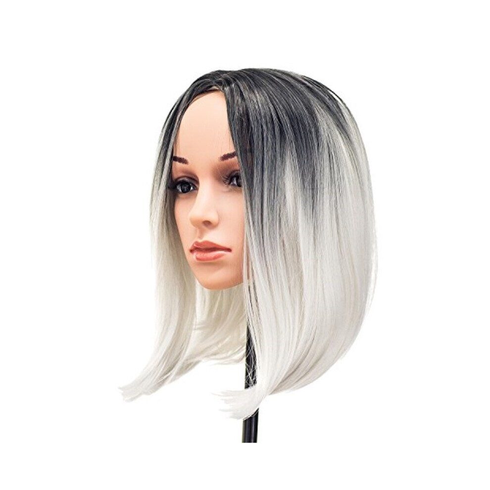 Swacc Colori Ombré Capelli Corti Lisci Bob Parrucca Sintetica Colorata Cosplay Vita Quotidiana Festa Parrucca Flapper Donna Parrucca Con Cappuccio (Blu-Verde)-image