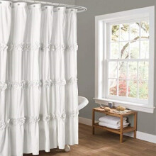 Lush Decor Darla Ruched Floral Bathroom Shower Curtain, 72? x 72?, White