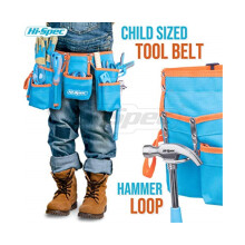 Hi-Spec 16 Piece Kid's Blue Tool Kit Set with Tool Belt. Real Metal DIY Hand Tools for Children & Starters Including Work Gloves, Dust Glasses & More