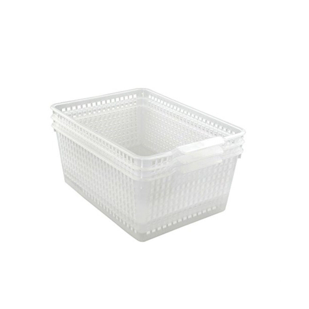 Qsbon Lot de 3 grands paniers de rangement en plastique transparent