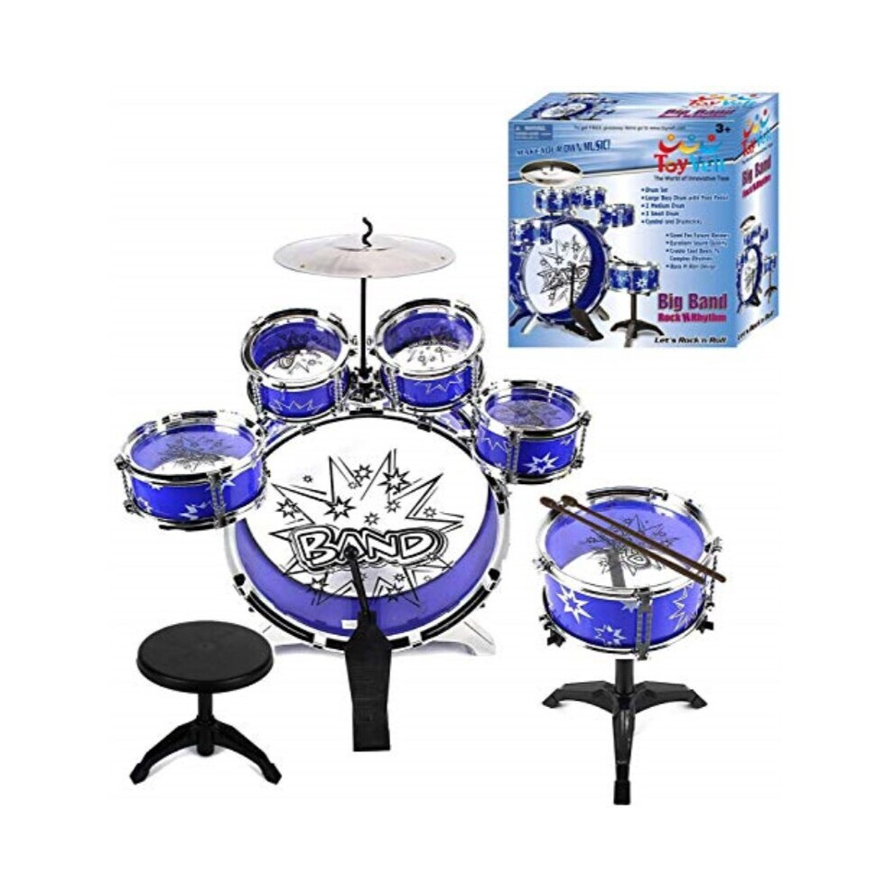 12 Piece Kids Jazz Drum Set - 6 Drums, Cymbal, Chair, Kick Pedal, 2 Drumsticks, Stool - Little Rockstar Kit to Stimulating Children?s Creativity, - Id