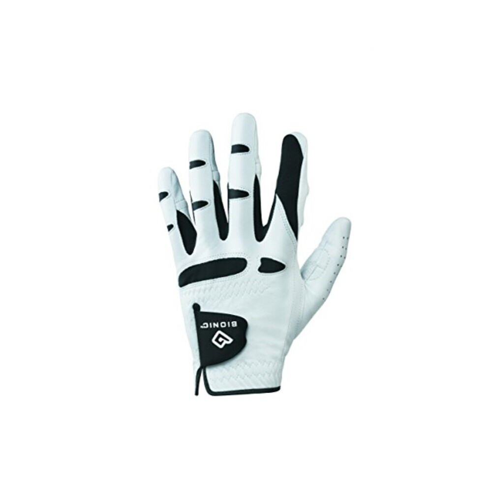 BIONIC Gloves -Men?s StableGrip Golf Glove W/Patented Natural Fit Technology Made From Long Lasting, Durable Genuine Cabretta Leather, White, Large