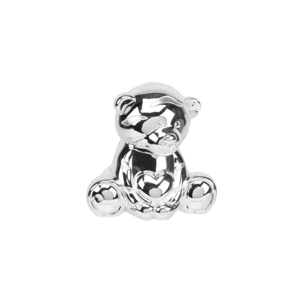 Plated Teddy Bear Money Box Silver Knight