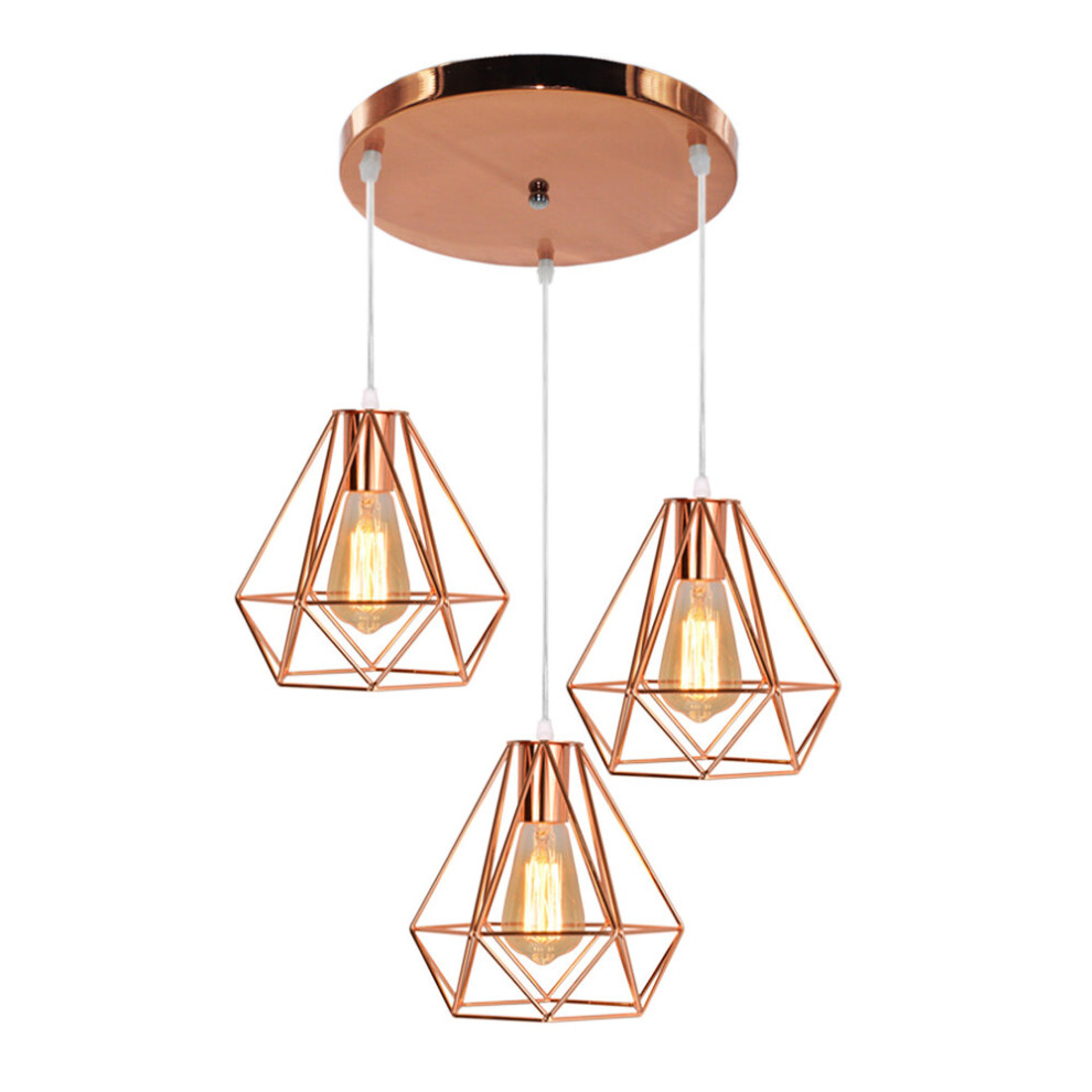 20cm Diamond Ceiling Light Vintage Pendant Light Creative 3 Lights Industrial Pendant Light for Living Room Dining Room Bar Balcony Rose Gold