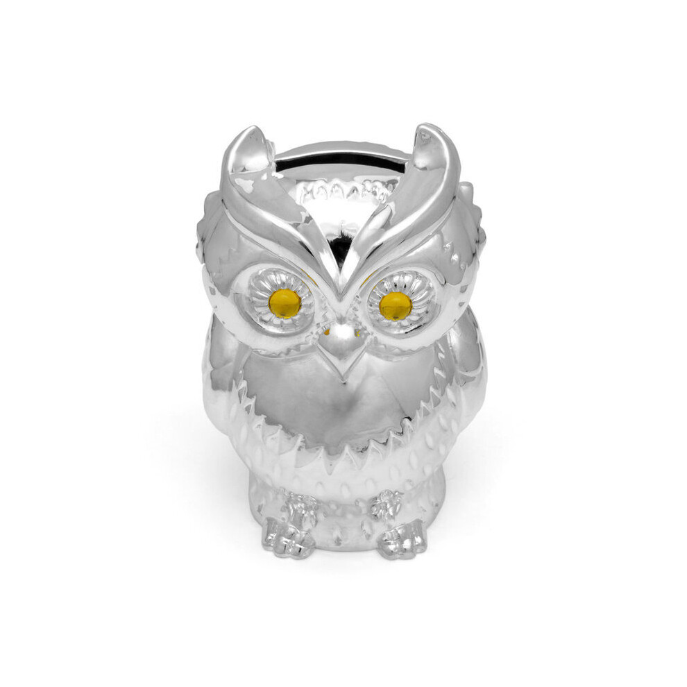 Silver plated owl money box