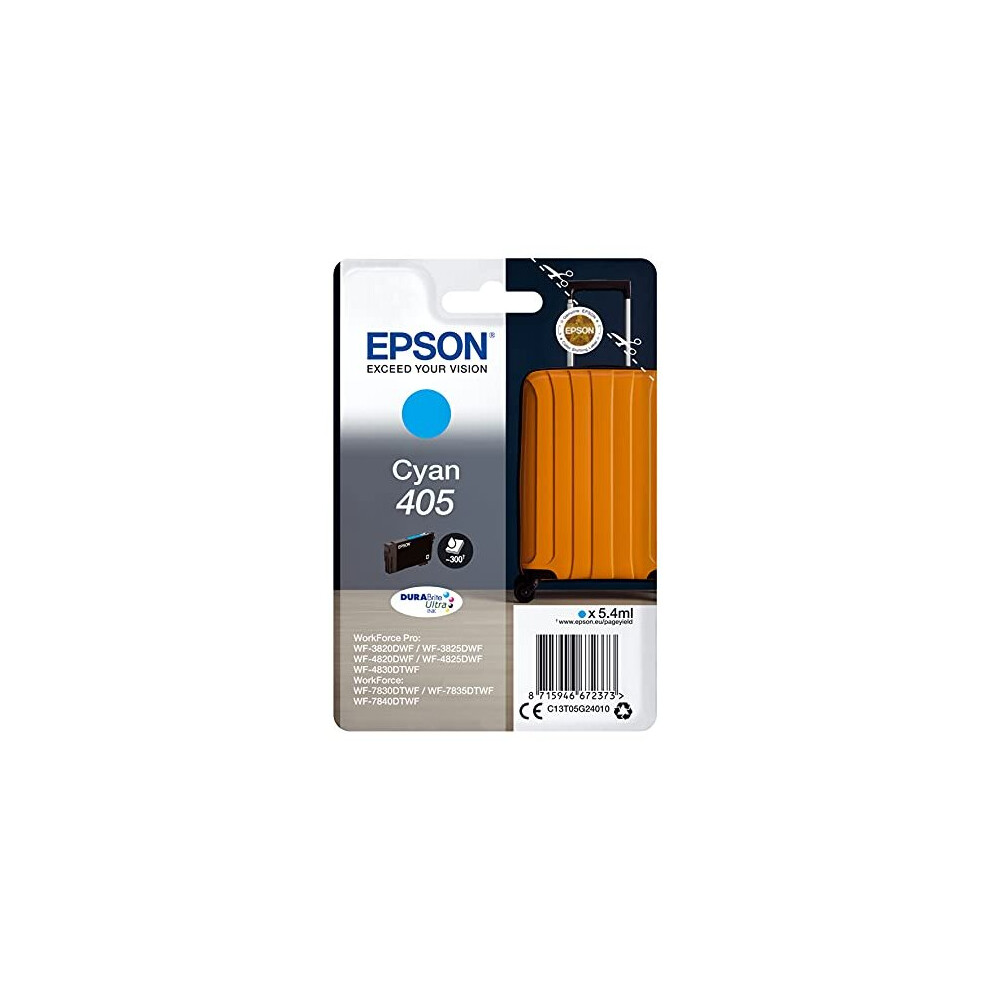 Epson Original 405XL Ink Case, Wf-3820Dwf Wf-3825Dwf Wf-4820Dwf Wf-4825Dwf Wf-4830Dtwf Wf-7830Dtwf Wf-7835Dtwf Wf-7840Dtwf, Cyan Blue 8715946672380
