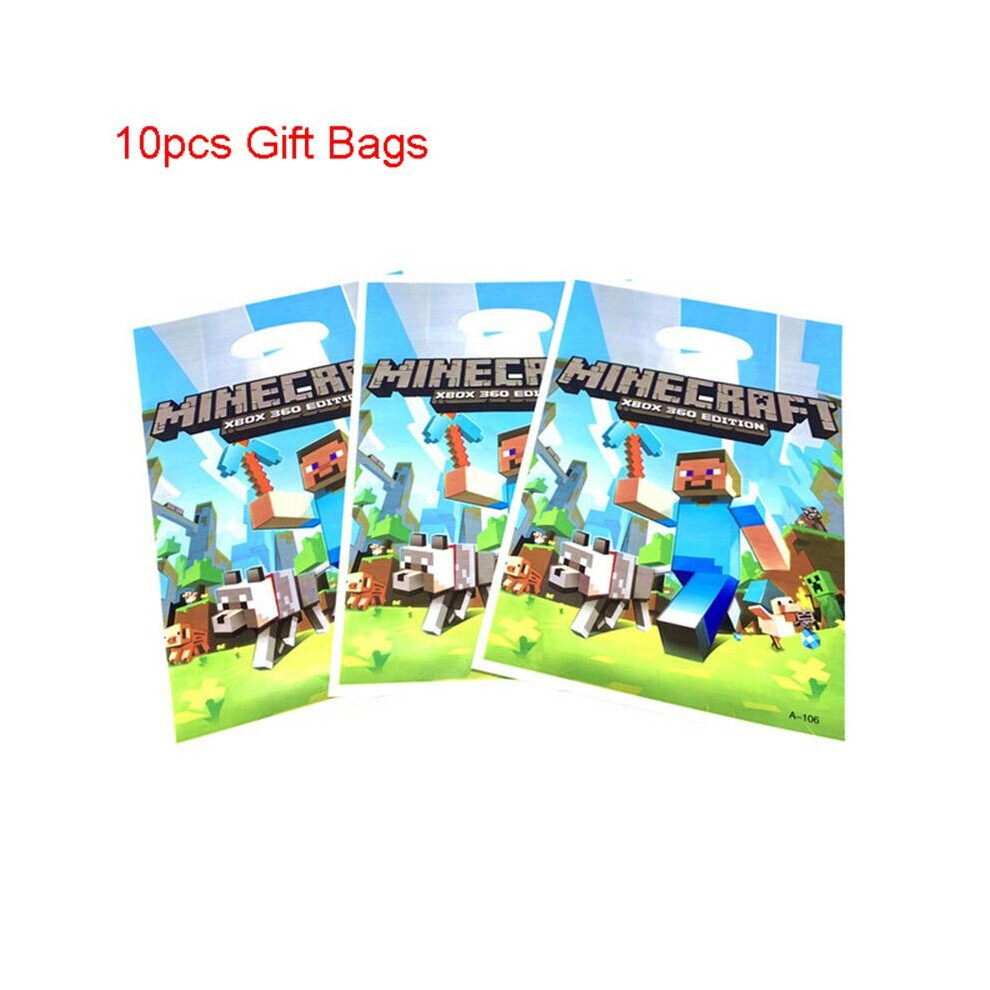 (10pcs-Gift Bags) Minecraft Birthday Party Supplies Disposable Tableware