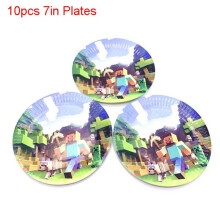 (10pcs-7in Plates) Minecraft Birthday Party Supplies Disposable Tableware