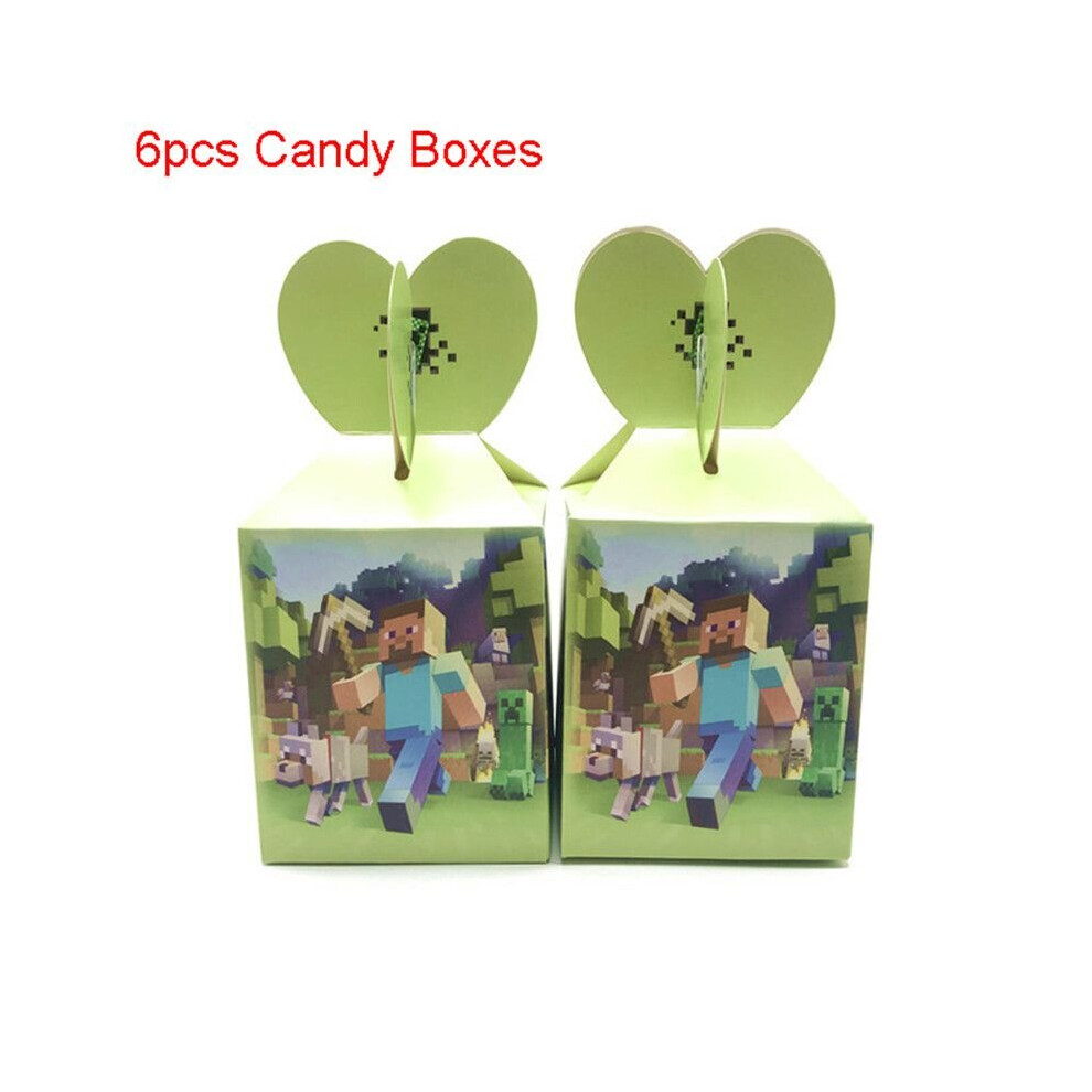 (6pcs-Candy Boxes) Minecraft Party Supplies Tableware Banners Balloon