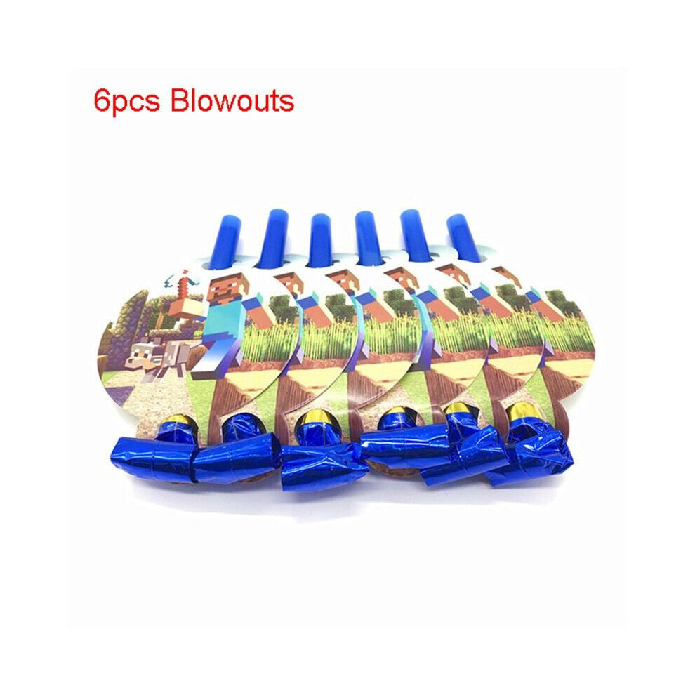 (6pcs-Blowouts) Minecraft Party Supplies Tableware Banners Balloon